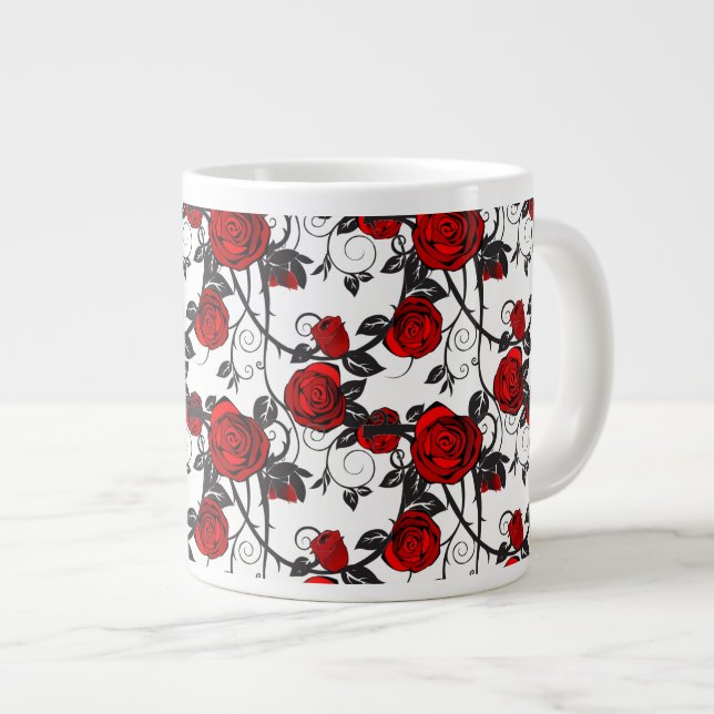 Jumbo Mug-Red Rose Vine Large Coffee Mug (Front Right)