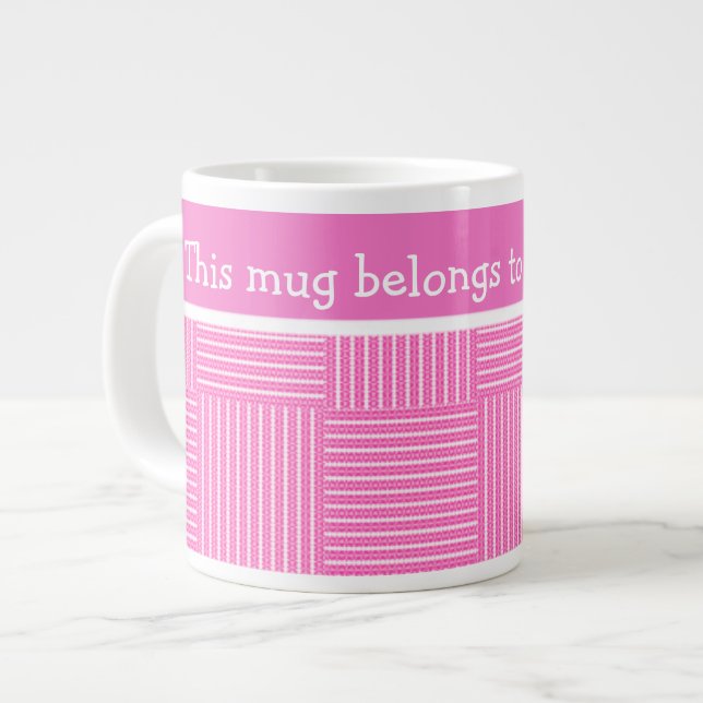 Jumbo Mug to Personalise: Pink and White (Front Left)
