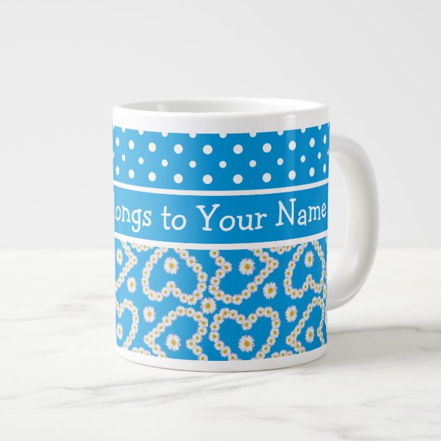 Jumbo Mug to Personalise: Polkas, Daisies, Blue (Front Right)
