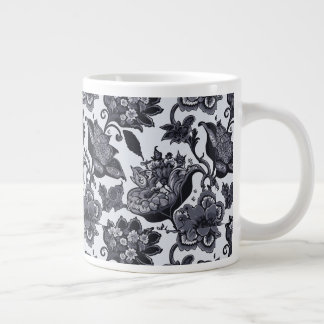 Jumbo mug with a black floral pattern