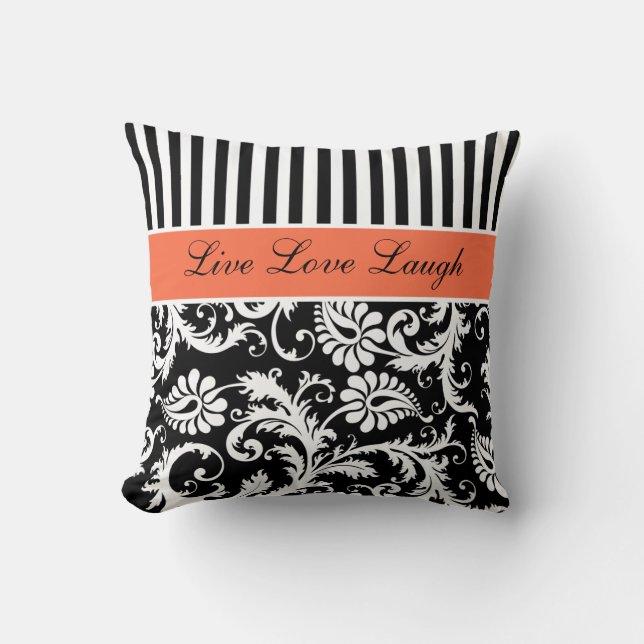 Jumbo Orange Black White Stripes Damask Pillow (Front)