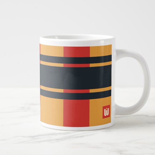 Jumbo Plaid Red Yellow Blue Stripe Large Coffee Mug (Right)