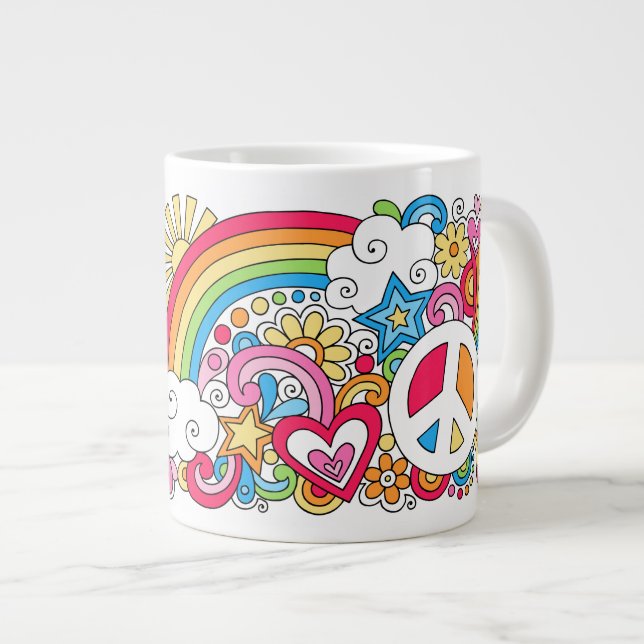 JUMBO Psychedelic Peace Love and Happiness Mug ♥ (Front Right)