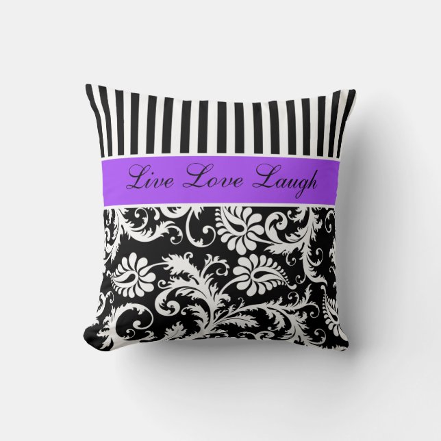 Jumbo Purple Black White Stripes Damask Pillow (Front)