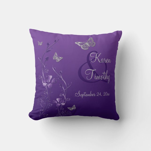 Jumbo Purple Grey Butterfly Floral Keepsake Pillow (Front)