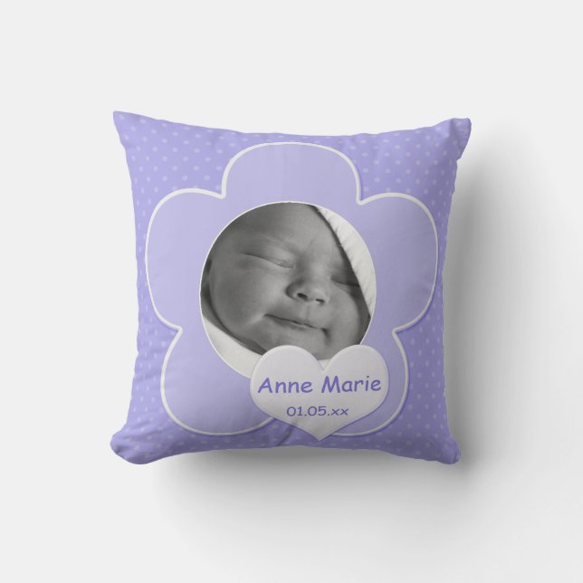 Jumbo Purple Polka Dot Baby Photo Pillow (Front)