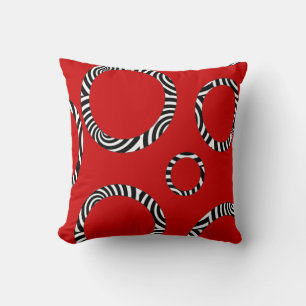 Jumbo Red, Black, White Striped Circles Pillow