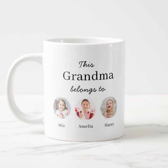 JUMBO size - Three Grandchildren Personalised  Large Coffee Mug (Left)