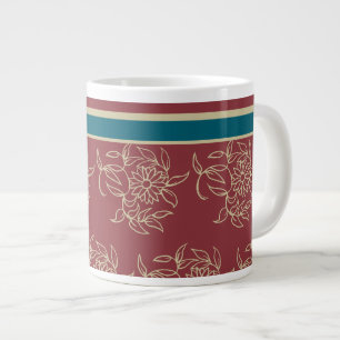 Jumbo-sized Coffee or Soup Mug, Maroon Blue Floral Large Coffee Mug