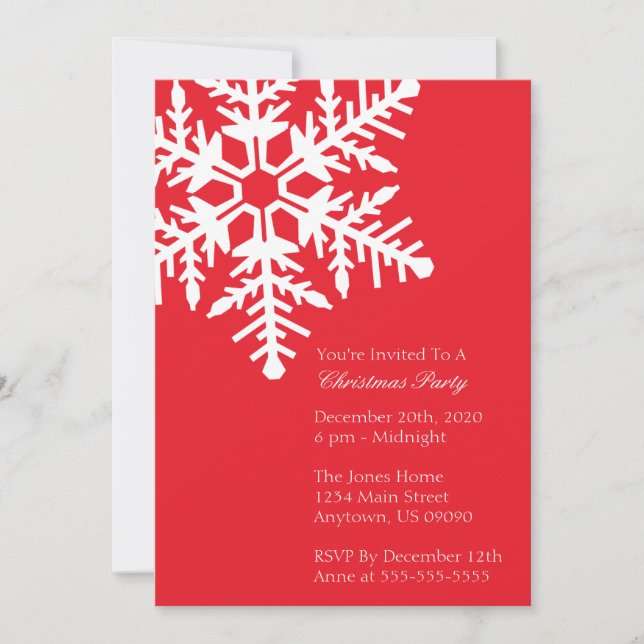 Jumbo Snowflake Christmas Party Invitation (Red) (Front)