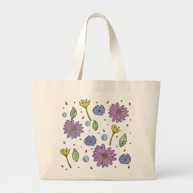 Jumbo Tote With  Fun Bright Quirky Flowers (Front)