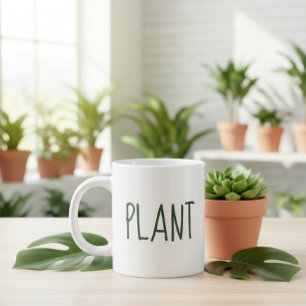 Jumbo White Mug with Plant Print - Minimalist