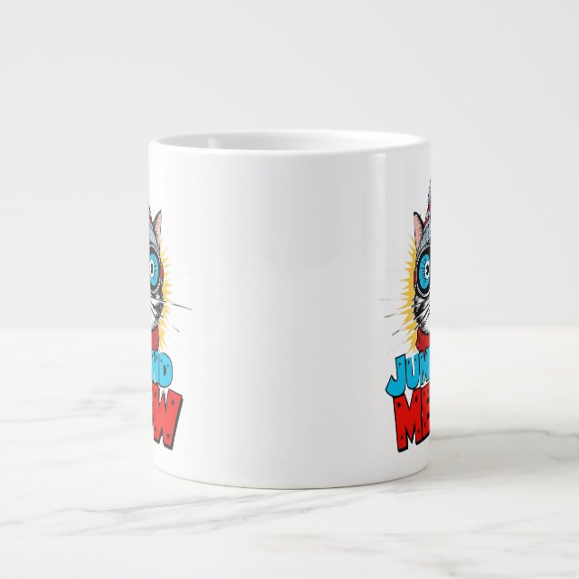 Jump and Meow – Adventure Cat Design Large Coffee Mug (Front)