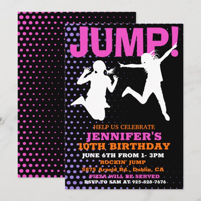 Jump and Play Bounce Birthday Invitation (Front/Back)