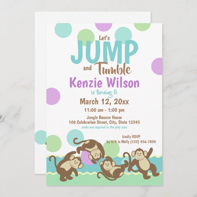 Jump and Tumble Monkey Birthday Party Invitation (Front/Back)