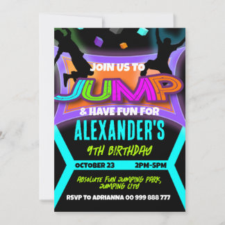 Jump Birthday, Bounce House Trampoline Park Boy Invitation
