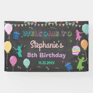 Jump Birthday Chalkboard Kid Trampoline Backdrop Banner