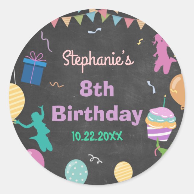 Jump Birthday Chalkboard Kid Trampoline Party Classic Round Sticker (Front)