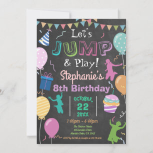 Jump Birthday Chalkboard Kid Trampoline Party Invitation