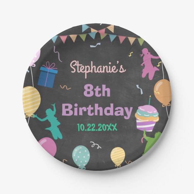 Jump Birthday Chalkboard Kid Trampoline Party Paper Plate (Front)