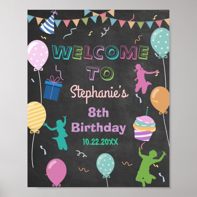 Jump Birthday Chalkboard Kid Trampoline Welcome Poster (Front)