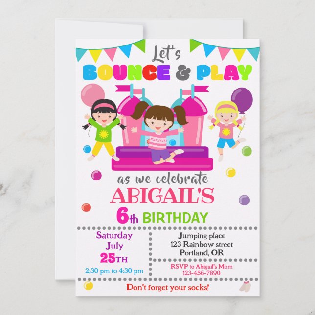 Jump birthday invitation Girl bounce house invite (Front)