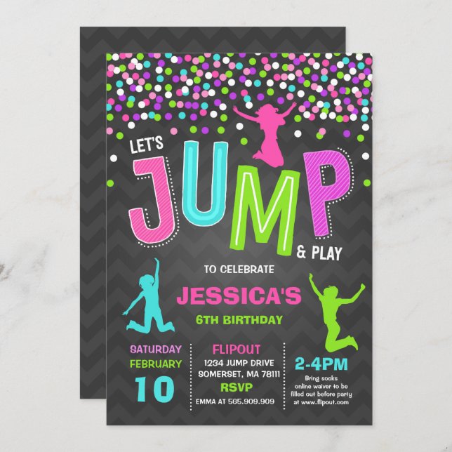 Jump Birthday Invitation Jump Trampoline Party (Front/Back)