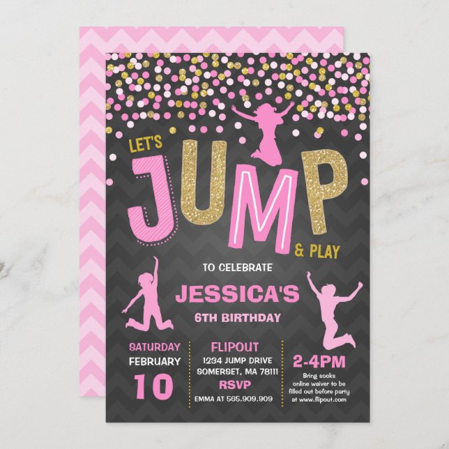 Jump Birthday Invitation Jump Trampoline Party (Front/Back)