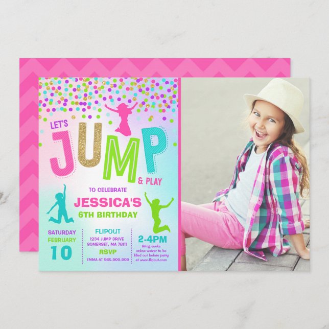 Jump Birthday Invitation Jump Trampoline Party (Front/Back)