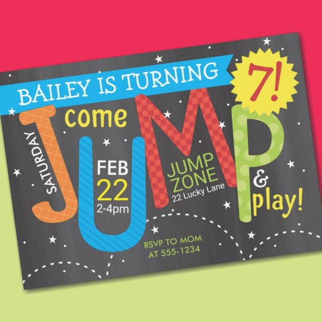 Jump Birthday Party - Brights on Chalkboard Invitation (Creator Uploaded)