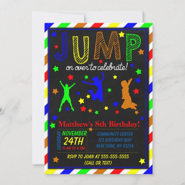 Jump Birthday Party Invitation for a Boy (Front)