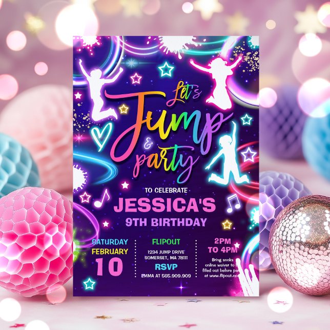 Jump Birthday Party Neon Glow Jump Party Invitation (Creator Uploaded)