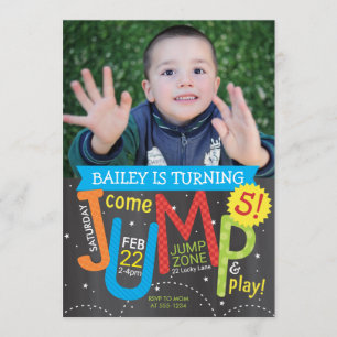 Jump Birthday Party Photo Brights on Chalkboard Invitation