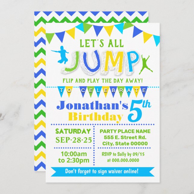 Jump birthday trampoline bounce house party invitation (Front/Back)