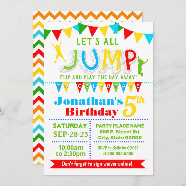 Jump birthday trampoline bounce house party invitation (Front/Back)