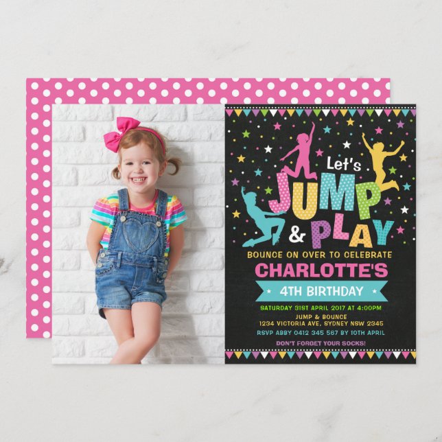 Jump Bounce House Trampoline Birthday Party Invitation (Front/Back)