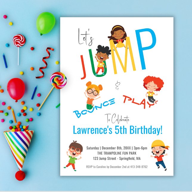 Jump Bounce Play Trampoline Park Party Birthday Invitation (Jump Bounce Play Trampoline Park Party Birthday Invitation)