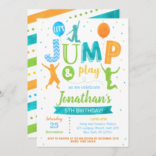 Jump Bounce Trampoline Park Birthday Invitation (Front/Back)