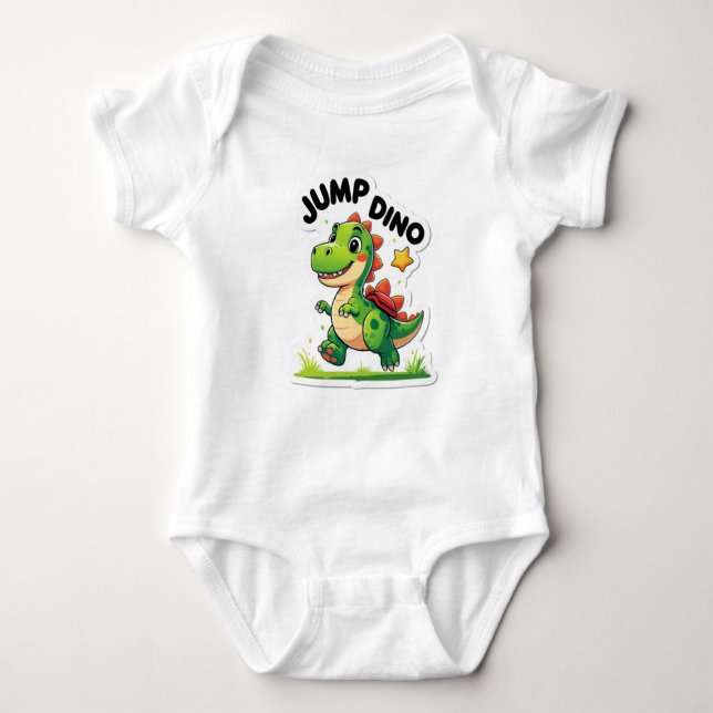 Jump Dino – Playful Cartoon Sticker T-Shirt Baby Bodysuit (Front)