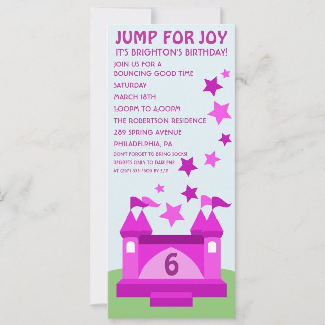 Jump for Joy Bounce House Birthday Invitation (Front)