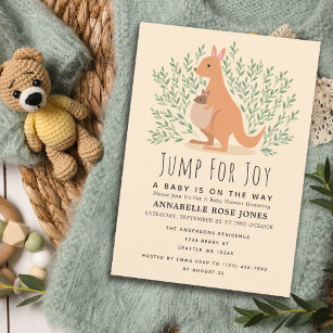 Jump For Joy Cute Kangaroo Baby Shower Invitation