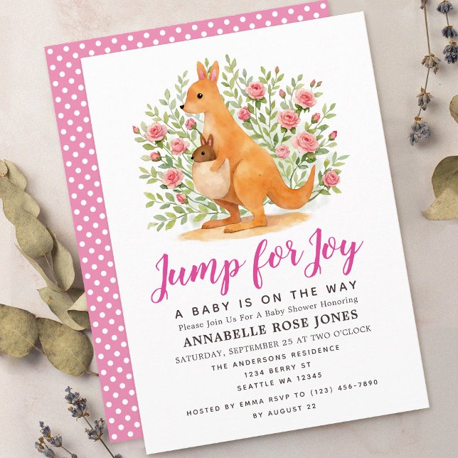 Jump For Joy Cute Kangaroo Girl Baby Shower Invitation (Creator Uploaded)