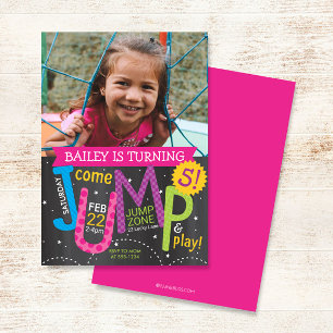 Jump Girl Birthday Party Photo Pink on Chalkboard Invitation