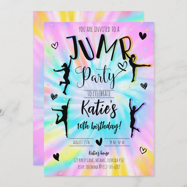 Jump Girl Tie Dye Birthday Party Invitation (Front/Back)