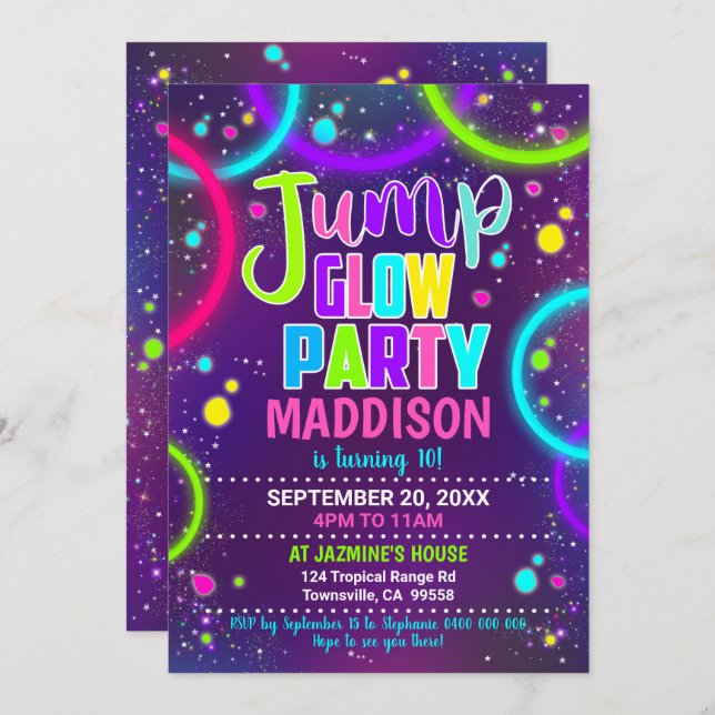 Jump Glow Party Invitation (Front/Back)