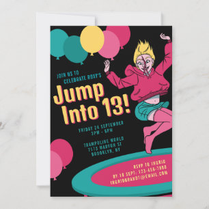 Jump Into 13 Trampoline Girl 13th Birthday Invitation