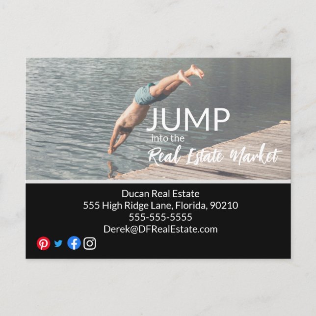 Jump into the real estate marketing postcard (Front)