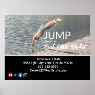 Jump into the real estate marketing postcard poster