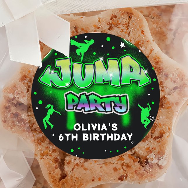 Jump Neon Trampoline Birthday Thank You Classic Round Sticker (Creator Uploaded)