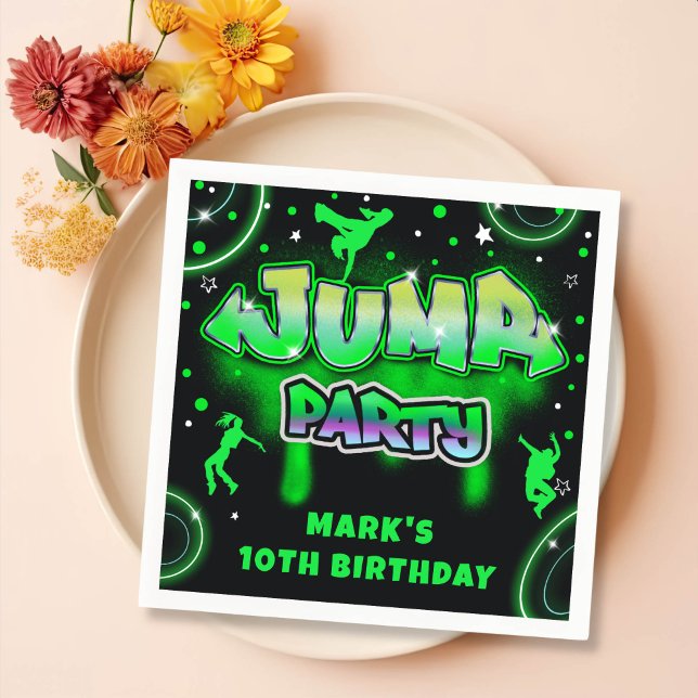 Jump Neon Trampoline Jump Bounce Birthday Party Napkin (Creator Uploaded)